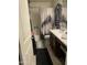 This bathroom has a shower with a unique mountain scape shower curtain, and dark brown wooden cabinets at 7412 E Flower Ave, Mesa, AZ 85208