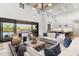 Bright open-concept living room with high ceilings, modern lighting, and sliding doors to the backyard oasis at 8245 E Via Del Sol Dr, Scottsdale, AZ 85255