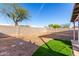 Backyard with gravel, some turf and a block fence and large tree at 8576 E Jasper St, Gold Canyon, AZ 85118