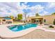 Backyard pool featuring sun umbrellas, desert landscaping, and an open view of the house at 1438 E Mesquite St, Gilbert, AZ 85296