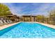 Community pool with lounge chairs, shade pavilion, desert landscaping and mountain views at 26699 N 104Th Way, Scottsdale, AZ 85262