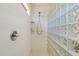 Bathroom shower with glass block wall and tiled floor at 63 W Los Arboles Dr, Tempe, AZ 85284