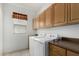 A practical laundry room with washer, dryer, counter space, and plenty of storage at 6372 S Callaway Dr, Chandler, AZ 85249