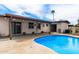 Backyard patio overlooking a sparkling blue pool, perfect for outdoor entertaining at 742 E Garnet Ave, Mesa, AZ 85204