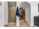 Modern bathroom featuring a walk-in shower, a spacious walk-in closet, and elegant fixtures for a luxurious feel at 30129 N 52Nd Pl, Cave Creek, AZ 85331