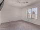 This bedroom features carpeted floors, a ceiling fan and natural light from the window at 42311 W Bunker Dr, Maricopa, AZ 85138