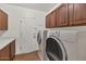 Laundry room featuring new washer and dryer with wood cabinets at 3112 N 110Th Ave, Avondale, AZ 85392