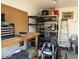 The shed interior features storage shelves, a pegboard, a workbench, and an air conditioner at 3514 W Altadena Ave, Phoenix, AZ 85029