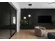 Contemporary living room with black accent wall, stylish chair, and minimalist lighting at 5814 E Camelback Rd, Phoenix, AZ 85018