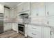 A kitchen highlights white cabinets, granite countertops, and stainless steel appliances at 1051 E Julie Ave, San Tan Valley, AZ 85140