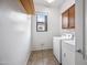 Laundry room with modern washer and dryer, and built in cabinets at 19245 W Pasadena Ave, Litchfield Park, AZ 85340