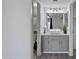 Bright bathroom featuring a modern vanity with vessel sink and gray cabinetry at 850 S River Dr # 1068, Tempe, AZ 85281