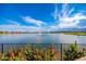 Scenic water view showcasing a tranquil lake with fountain features and landscaped surroundings beneath a blue sky at 17244 W West Wind Dr, Surprise, AZ 85387