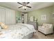 Inviting bedroom with a floral comforter, a soft chair, and neutral green walls at 2024 E Taurus Pl, Chandler, AZ 85249
