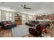 Open-concept living room with modern furnishings, neutral colors, and wood flooring at 2024 E Taurus Pl, Chandler, AZ 85249