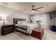 Well-lit bedroom with a ceiling fan, carpet, and decorative accents for a cozy atmosphere at 2324 E Cortez St, Phoenix, AZ 85028