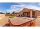 Backyard with hot tub, gravel, artificial grass, and covered patio at 29193 N Mountain View Rd, San Tan Valley, AZ 85143
