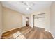 Bedroom featuring a ceiling fan, closet, and neutral paint at 13676 N 73Rd Dr, Peoria, AZ 85381