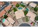 Overhead view of house with backyard pool, desert landscaping, a three-car garage, and neighborhood surroundings at 870 N Criss St, Chandler, AZ 85226