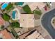 An aerial view of a single-Gathering home showcasing backyard, patio area, and proximity to neighborhood amenities at 870 N Criss St, Chandler, AZ 85226