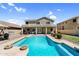 Backyard pool with covered patio and lush landscaping, perfect for outdoor entertaining at 11225 E Sylvan Ave, Mesa, AZ 85212