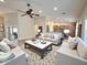 Bright living room featuring neutral tones, comfortable seating, an eye-catching rug and an open kitchen concept at 1421 W Rylie Ct, Queen Creek, AZ 85144