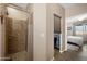 Bathroom view showing a glass-enclosed shower with stylish tile and a walk-in closet, offering ample space at 3117 S Signal Butte Rd # 484, Mesa, AZ 85212