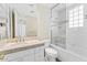 Bright bathroom with white cabinets, vanity, and a tub-shower combination at 7272 N 71St St, Paradise Valley, AZ 85253