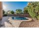 Backyard view of the pool surrounded by a brick paver patio and desert landscaping at 9234 W Hedge Hog Pl, Peoria, AZ 85383