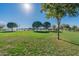 Lush community park with manicured lawns, mature trees, walking trails, and open spaces for recreational activities at 18525 N Larkspur Dr, Maricopa, AZ 85138