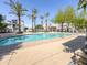 Sparkling community pool surrounded by palm trees, lounge chairs, and well maintained landscaping at 2314 E Hidalgo Ave, Phoenix, AZ 85040