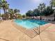 Large community pool surrounded by lounge chairs and lush trees, inviting residents to relax and socialize at 2314 E Hidalgo Ave, Phoenix, AZ 85040