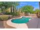 Private backyard pool surrounded by lush greenery and a patio area at 2950 E Dublin St, Gilbert, AZ 85295