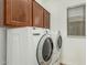 Laundry area with cabinets and stacked washer and dryer at 3099 E Claxton Ct, Gilbert, AZ 85297