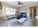 Bright living room with a colorful rug, modern seating, and a large landscape painting at 5208 S Gold Leaf Pl, Chandler, AZ 85249