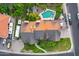Overhead view of a home features backyard pool, fenced yard, mature trees, and trailer at 908 N Creston --, Mesa, AZ 85213