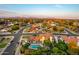 Aerial shot of a backyard pool area, set within a lush landscape in a quiet residential neighborhood at 908 N Creston --, Mesa, AZ 85213