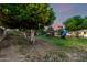 Backyard showcasing lush landscaping, mature trees, and a custom playset at 908 N Creston --, Mesa, AZ 85213