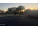Scenic community view with mature trees, walking path, and glimpse of the sunset at 3012 N 310Th Ln, Buckeye, AZ 85396