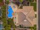 Aerial view of backyard oasis with pool, patio, and lush landscaping at 3623 S Agave Way, Chandler, AZ 85248