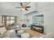 Spacious living area with fireplace, access to patio, and stylish furnishings at 4618 E Valley View Dr, Phoenix, AZ 85044