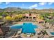 Overhead view of community pool with mountains in the background at 8733 E Jacaranda St, Mesa, AZ 85207