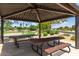 Shaded picnic area with tables, ideal for outdoor gatherings in a park setting at 10561 E Plata Ave, Mesa, AZ 85212