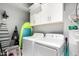Functional laundry room featuring a side-by-side washer and dryer, overhead cabinets and storage space at 13700 N Fountain Hills Blvd # 135, Fountain Hills, AZ 85268