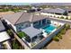 Aerial view of backyard featuring a modern pool, spa, covered patio, and artificial turf at 17710 W Guthrie St, Surprise, AZ 85388