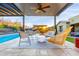 Stylish backyard patio features comfortable seating, decorative rug, and lush landscaping for relaxed outdoor living at 2335 E Allen St, Phoenix, AZ 85042