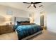 Serene main bedroom features a plush bed, side tables, and an ensuite bathroom with a glass shower at 27203 N 78Th Ln, Peoria, AZ 85383