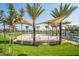 Community splash pad with a seating area shaded by palm trees perfect for cooling off at 5012 S Girard St, Gilbert, AZ 85298