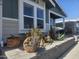 Welcoming front entrance with well-kept garden featuring a variety of drought-resistant plants in pots at 650 N Hawes Rd # 3123, Mesa, AZ 85207