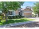 Well-maintained single-story home with a green lawn, mature trees, and an attached two-car garage at 7149 E Plata Ave, Mesa, AZ 85212